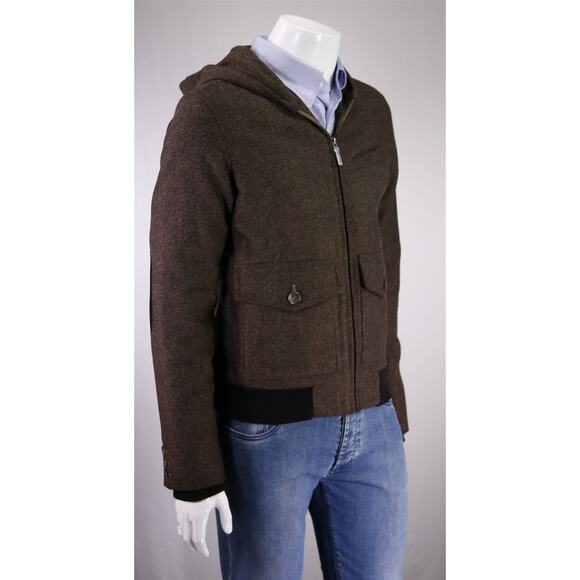 La Merde Brown Herringbone Hooded Bomber Jacket Coat Men's Medium - Picture 5 of 9
